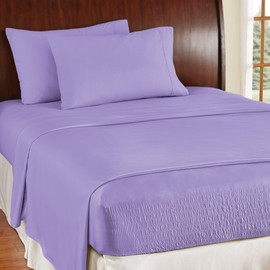 Collections Etc Bed Tite Soft Microfiber Sheet Set - Includes Flat Sheet, Fitted Sheet, and 2 Pillow Cases, Lilac, Full