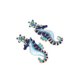 CETVLY Cubic Zirconia Seahorse Drop Dangle Earrings for Women and,Large Navy Blue Rhinestones Star Stud Cute Big Animal Earrings Beach Ocean Unique Earrings,Statement Trendy Jewelry Gift