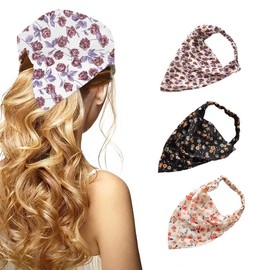 Zoestar Boho Triangle Head Scarfs Black Flower Head Kerchief Headbands Chiffon Hair Bandanas Turban Hair Scarfs Elastic Hair Band for Women and Girls(Pack of 3)