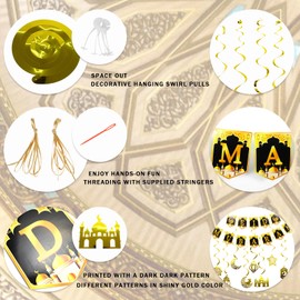 zhxinashu Ramadan Mubarak Decoration for Home, Ramadan Banner, Elegant Black Gold Star Moon Ramadan Decoration Set, Islam Decoration for Ramadan Party, Ramadan Decoration Set Living Room (Style A)