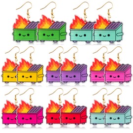 Andi Cppss Dumpster Fire Earrings - 8 Pairs Funny Trendy Trash Fire Dangle Drop Earrings 8 Colored Novelty Cute Lightweight Dumpster Jewelry Perfect Earring Gift for Grils Women Humor Lovers