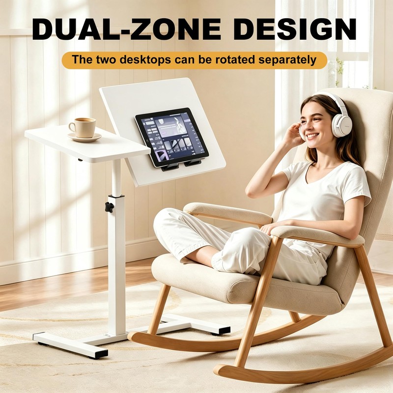 Saifu Adjustable Overbed Table, 23.6"x15.8", Height 25"-38.6", White