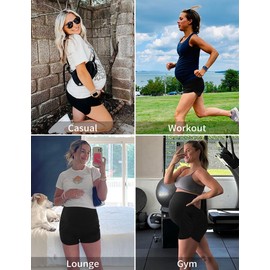Peauty Plus Size Gray Maternity Biker Shorts Over The Belly with Pockets Yoga Pregnancy Clothes Maternity Running Shorts Activewear Jogger(Gray L)