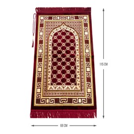 ihvan online Luxury Velvet Muslim Prayer Rug with Prayer Beads, Janamaz, Thick Soft Sajadah, Islamic Gift, Portable Prayer Carpet Mat, Velvet Fabric, Red