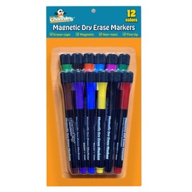 Channie's 12 Pack Magnetic Dry Erase Markers with Eraser Cap, 12 Colored Fun Whiteboard Markers for Kids, Fine Tip, Low Odor, Safe to Use