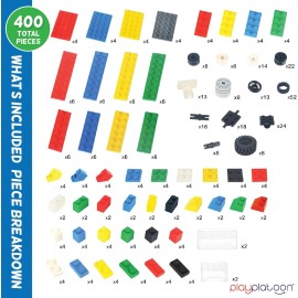 Play Platoon 400 Piece Building Bricks Kit -Car Building Set with Wheels, Axles & Windshields