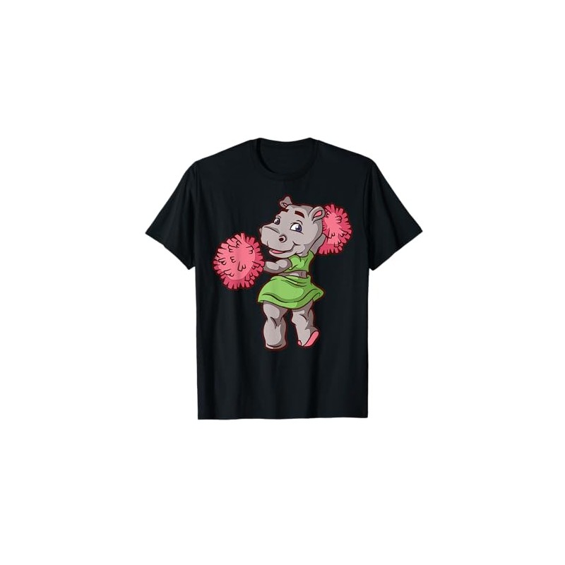 Cartoon Hippo Cheerleader Cute Character For Kids T-Shirt