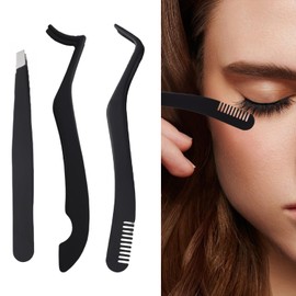 Lash Extension Kit Eyelash Tweezers for Individual Lashes 3pcs Lash Tweezers Set Lash Clusters False Eyelashes Individual Eyelash Extension Tweezers Lash Applicator Tool (Black)