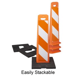 Plasticade 45" Gemstone Vertical Panel Traffic Channelizer Kit with 20 lbs. Rubber Base, 36" High EG Sheeting with 6" Stripe Width, Stackable, Narrow Space Saving Design, Made in the USA