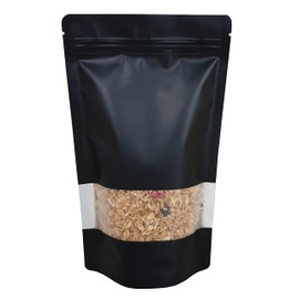 Rightpak Window Black Matt Stand Up Pouches with Resealable Zipper and Tear Notch for Food packaging (25, 16cm x 23cm)