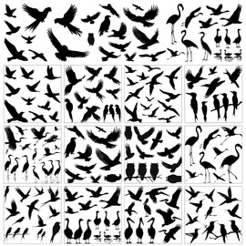 AHANDMAKER 12 Bögen Vogel-Silhouette-Aufkleber, elegante schwarze Vogel-Dekoration mit verschiedenen Arten im Flug und sitzend für Naturliebhaber, kreative Dekoration, 14 x 14 cm