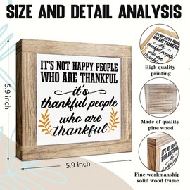 Thanksgiving Wooden Box Signs, It's Thankful People Who Are Thankful Sign, Fall Decor for Home Office, Wooden Decorative Fall Sign, Thanksgiving Gift for Friends Family, 5.9X5.9X0.7inches