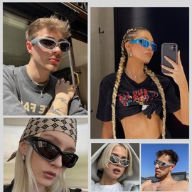 BAWUYI Fashion Y2K Wrap Around Sunglasses for Men Women 2000s Accessories Cool Cyber Glasses Sports Biker Shades Shield (Green Frame-Grey Lens)