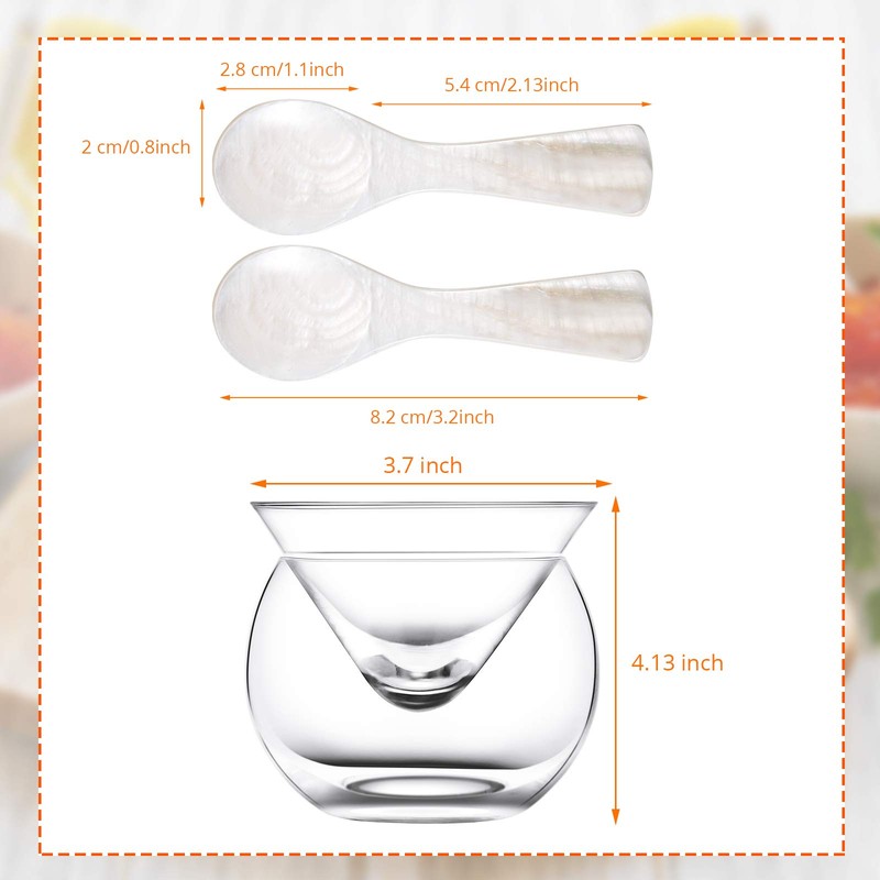 Glass Caviar Serving Set with 2 Pcs Mother of Pearl