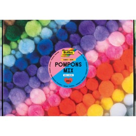 folia 50209 Pompoms Mix Jumbo Colourful, 200 g Pompoms in 15 Colours, Approx. 900 Plush Balls with Diameter 1 - 4 cm, for Crafts, Decorating and Decorating