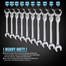 LOSCHEN SAE Flex-Head Ratcheting Wrench Combination Wrench Set 10 Pcs/Set with 72 Teeth, Chrome Vanadium Steel Tubing Ratchet Spanner（US and European Patents）