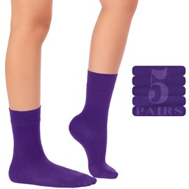Hugh Ugoli Kids School Uniform Rayon derived from Bamboo Dress Socks, Solid Color Crew Socks from Toddlers to Youth, 5 Pairs, 12-14 Years, Purple