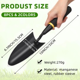 Leriton 8 Pcs Garden Hand Trowel Heavy Duty Carbon Steel Garden Shovels Tools with Resin Rubberized Handle for Camping, Digging, Soil Planting, Transplanting, Lawn Yard Farm (Narrow Shovels)