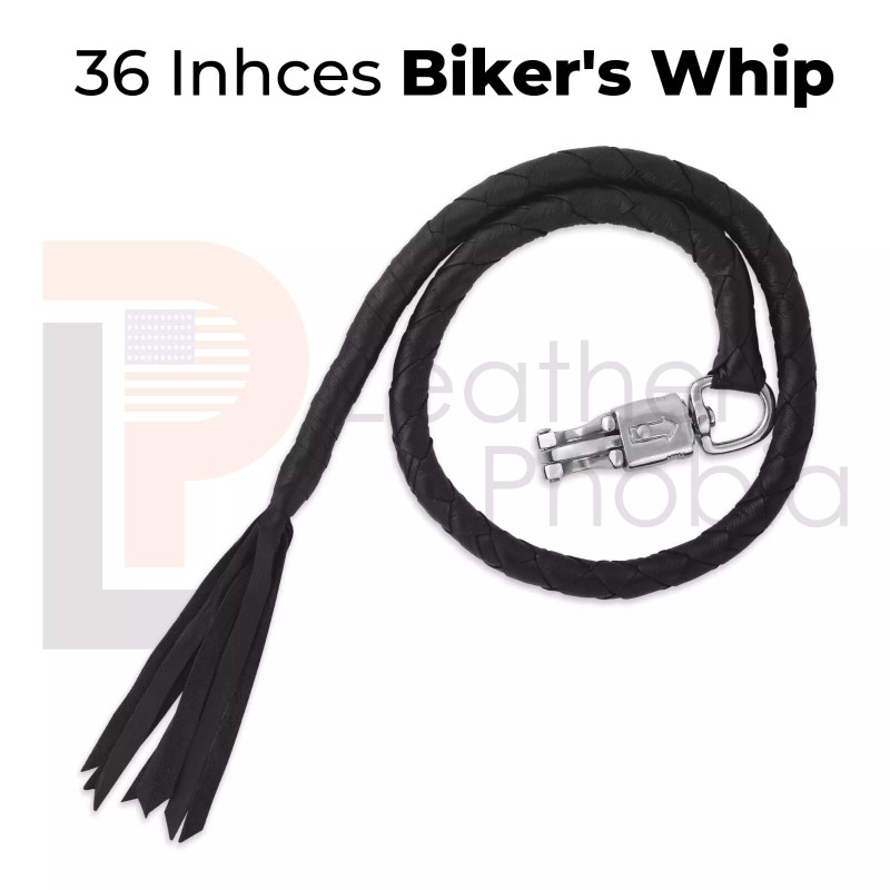 Leather Phobia 36" Leather Motorcycle Get Back Whip for Handlebar
