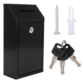 Metal Donation Box with Lock Ballot Box Drop Box with Lock Suggestion Box with Slot and Lock Metal Lock Box Comment Box Voting Box Key Drop Box for Home Office(Black,10.24 x 5.71 x 2.95 Inch)