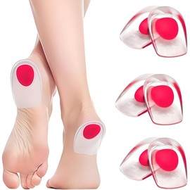 3 Pares Taloneras de Gel - Almohadilla Silicona Vmingo Alivio de Dolor de Talón, Fascitis Plantar y Espolón Calcáneo Unisex, Reutilizables, Amortiguación y Elevación Rojo 10x6cm