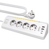 White Power Strip with 4 USB Ports, Multiple Socket with