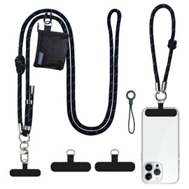 Phone Lanyard-1×Adjustable Neck Phone Strap with Wallet, 1×Wrist Strap，2×Pads,Anti Theft Phone Wrist Strap with Wallet，Universal Phone Strap Crossbody Compatible with Most Smartphones-Blackgreen