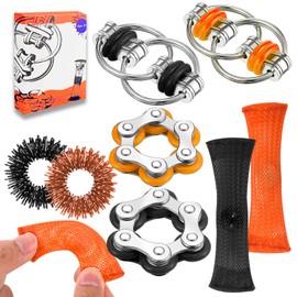 8Pcs Sensory Fidget Toys with Fidget Spinner,Spiky Sensory Finger Acupressure Rings Bike Chain Marble Mesh Fidgets Quiet Toys for Autism,Anxiety Toy Stocking Stuffers Gift for Boys Girls