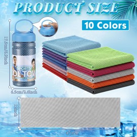 Honoson 10 Pcs Cooling Towels for Neck and Face, 47"x12" Sports Breathable Ice Towels Microfiber Chilly Sweat Rags with Portable Bottle for Gym Golf Athletes Yoga Workout Hot Weather (Mixed Colors)