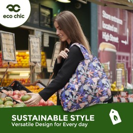 ECO CHIC Foldable Reusable Large Recycled Grocery Bags Lightweight Shopping Tote Bags with Storage Pouch (Polka Dots)