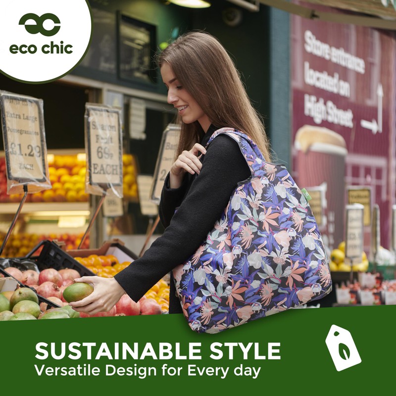ECO CHIC Foldable Reusable Large Recycled Grocery Bags Lightweight Shopping