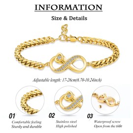 zeqingjw Urn for Ashes Heart Bracelet for Women Stainless Steel Cremation Bangle Jewelry Adjustable Keepsake Memorial Bracelet, Medium, Stainless Steel, created zircon gemstone