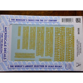 Microscale Decal #90246 Ornate Railroad Letters & Numbers yellow w/Black Shadow