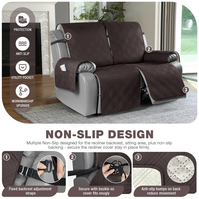 TAOCOCO 100% Waterproof Oversized Loveseat Recliner Cover, Non Slip Split