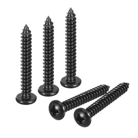 sourcing map 4mm x 30mm Phillips Pan Head Self-tapping Screw, 100pcs - 304 Stainless Steel Round Head Wood Screw Full Thread (Black)