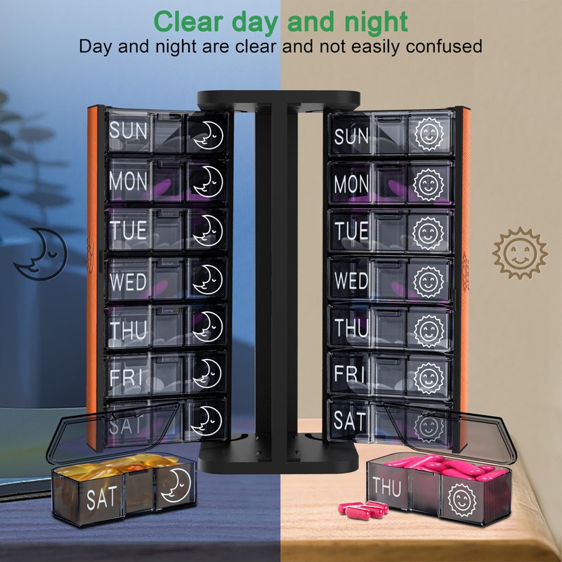 TOMSKYE Portable Pill Case, Large Capacity, 1 Week, 2 Times