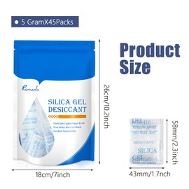 55 Pcs 5 Gram Silica Gel Packs, Transparent Desiccant, Desiccant Packets for Storage, Moisture Packs for Spices Jewelry Shoes Boxes Electronics Storage