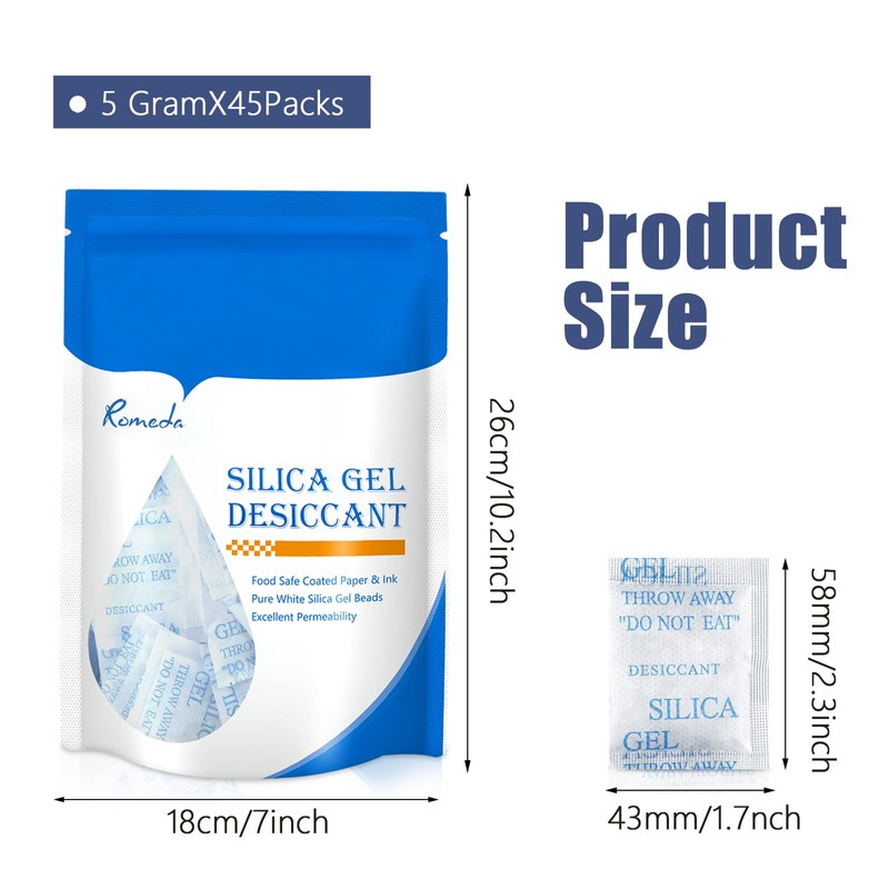 55 Pcs 5 Gram Silica Gel Packs, Transparent Desiccant, Desiccant
