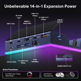 iVANKY 14-in-1 RGB 4K@120Hz Docking Station for Steam Deck OLED/ROG Ally X/Lenovo Legion Go, Foldable Dock with HDMI Gigabit Ethernet 10Gbps USB 3.2, SD/TF Slots, 1Gbps Ethernet, 100W USB-C Charge