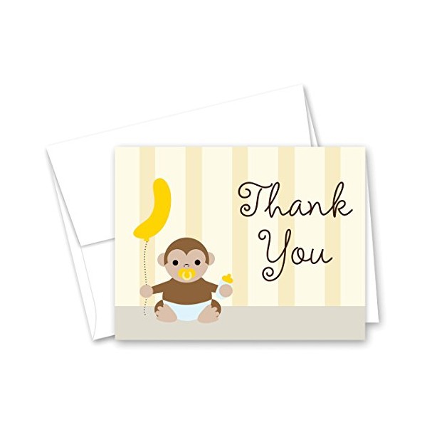 50 cnt Adorable Monkey Thank You Cards (Yellow)