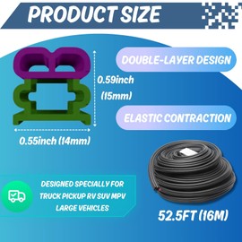 52.5Ft Car Door Seal Strip Weather Stripping for Truck Pickup Universal Large Auto Door Soundproofing Self Adhesive Weatherstrip for Truck Pickup RV Boat
