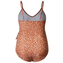 GINKANA Traje de baño de maternidad con cuello en V, de una pieza, monokini con lazo frontal, traje de baño para embarazo, Leopardo rosa claro, S