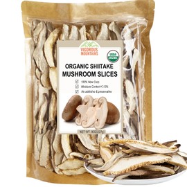 VIGOROUS MOUNTAINS Organic Shiitake Mushrooms Sliced, Great Size Fresh Texture Rehydrate Quickly, Dried Shiitake Mushrooms for Cooking Soups/Ramen/Pasta and Risotto, All Natural Vegan (8Oz)