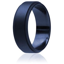 ROQ Silicone Rubber Wedding Ring for Men, Comfort Fit, Men's Wedding Band, Breathable Rubber Engagement Band, 8mm Wide 2mm Thick, Step Edge, Single, Blue, Size 14