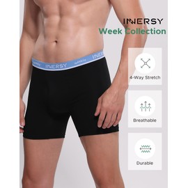INNERSY Men's Boxer Briefs Cotton Stretchy Underwear 7 Pack for a Week(Medium,Weekly Black)