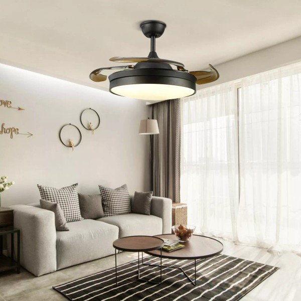 Unbrand 42" Retractable Blades LED Ceiling Fan Light Lamp Chandelier