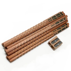 Spiral HB Writing Set - Graphite Pencils and Hand Held Pencil Sharpener (Set of 12 Spiral Pencils)