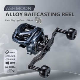 ASHMOON Saltwater Baitcasting Reel 12+1BB Alloy Fishing Reel, 14lb Drag Power, 5.4 Gear Ratio, Right Metal Handle for Bass/Sea/Freshwater