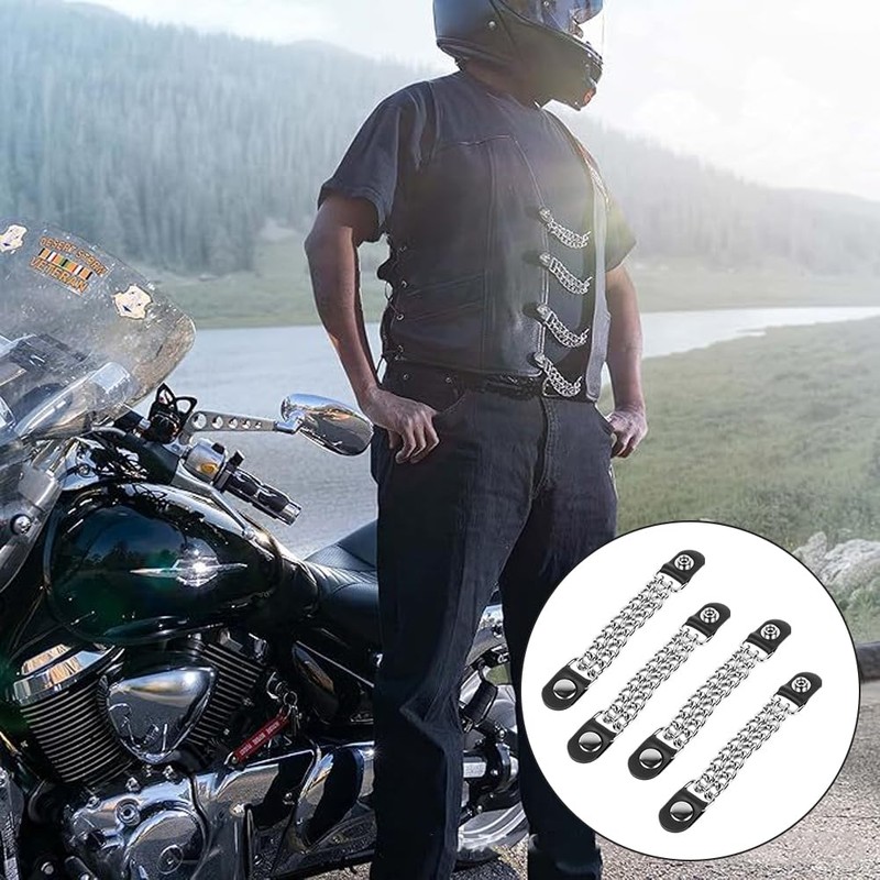 CALFOVERA Black PU Leather Motorcycle Vest Extenders, Punk Style