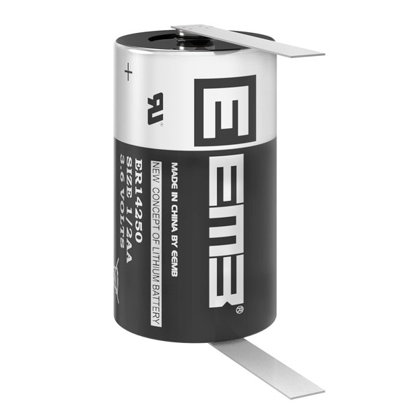 EEMB ER14250 Nonrechargeable 3.6V Lithium Battery with Tabs Li-SOCL₂ 1/2 AA Size 1200mAh High Capacity UL Certified Single-Use 3.6V Lithium Thionyl Chloride Battery DO NOT Charge Battery